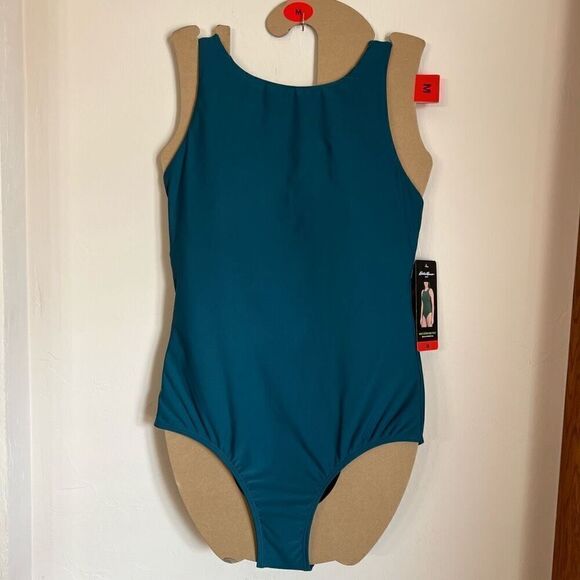 NWT Eddie Bauer One Piece Swimsuit Women’s Medium Bathing Suit Green High Neck - Picture 4 of 16